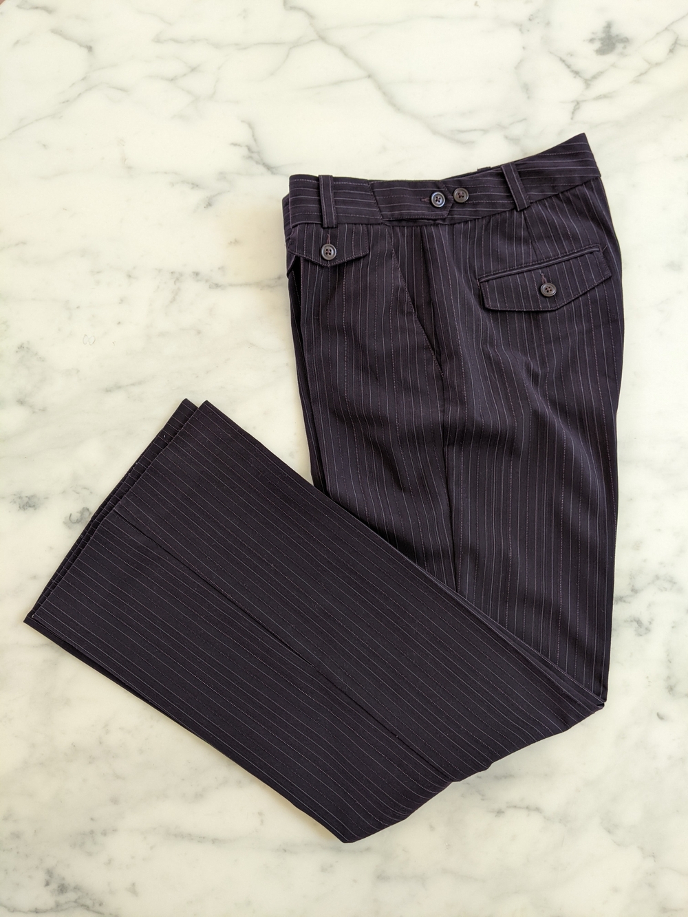 Express Design Studio Editor Pinstripe Wide-Leg Dress Pants in Dark Brown.